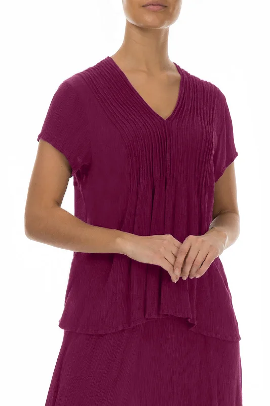 V-Neck Magenta Silk Viscose Blouse